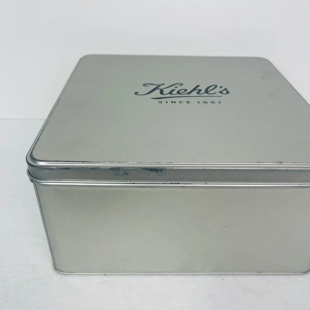 Kiehl's Storage Tin Unisex OS Square Silver Logo Metal Box Good